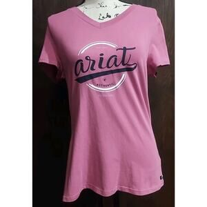 Ariat V Neck Short Sleeve Womens Medium Cotton stretch Logo graphic NEW t shirt